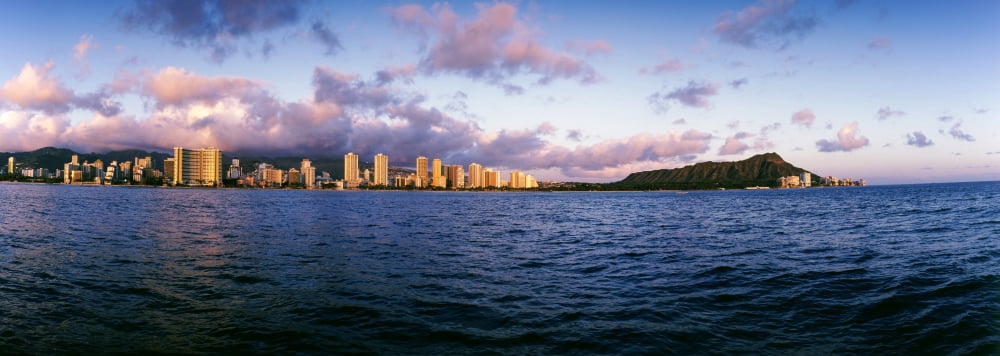 City at the waterfront Diamond Head Waikiki Beach Oahu Hawaii Islands Hawaii USA Canvas Art - Panoramic Images (13 x 36)