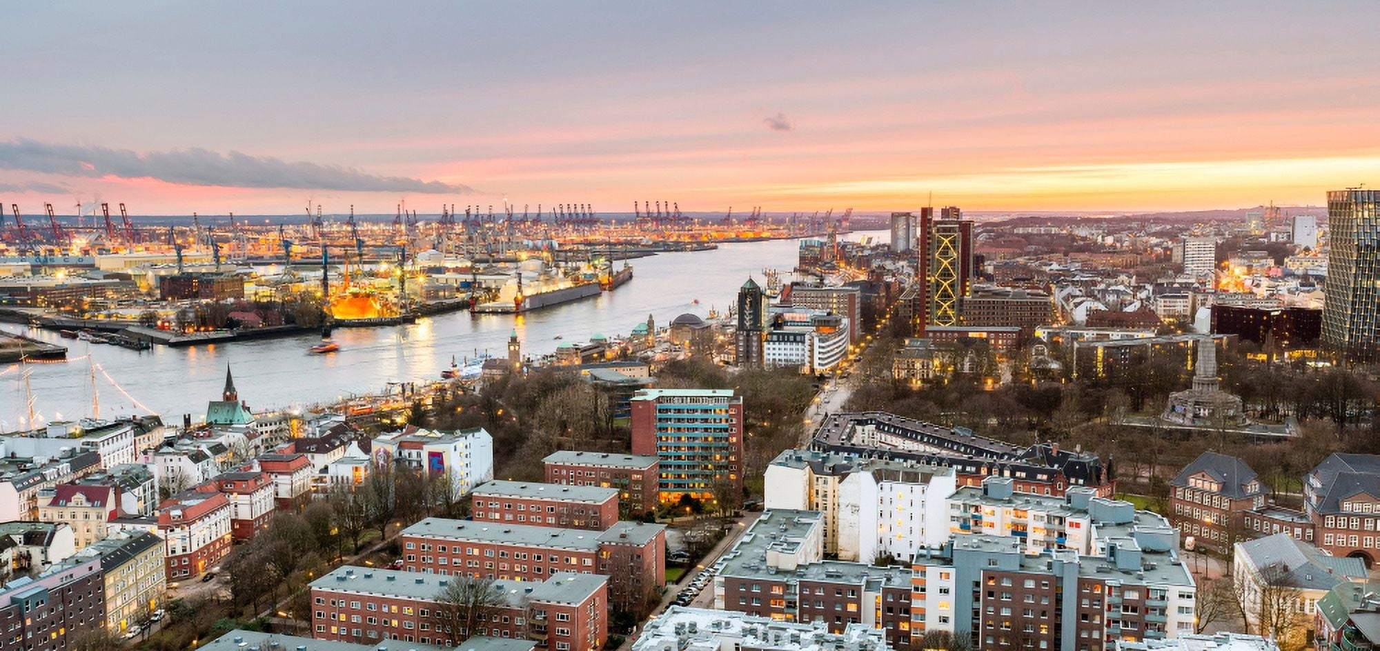 City at the waterfront Elbe River Hamburg Germany Canvas Art - Panoramic Images (20 x 9)