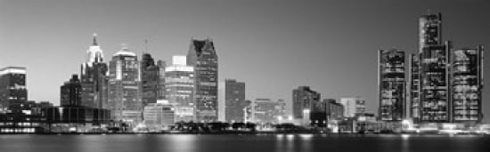 City at the waterfront Lake Erie Detroit Wayne County Michigan USA Canvas Art - Panoramic Images (36 x 12)