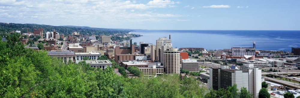 City at the waterfront Lake Superior Duluth Minnesota USA Canvas Art - Panoramic Images (6 x 18)