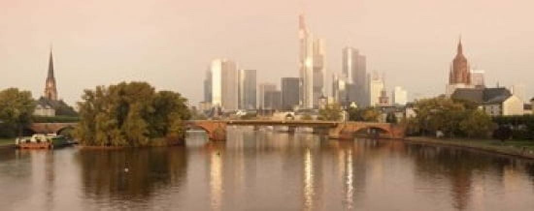 City at the waterfront Main River Frankfurt Hesse Germany Canvas Art - Panoramic Images (15 x 6)