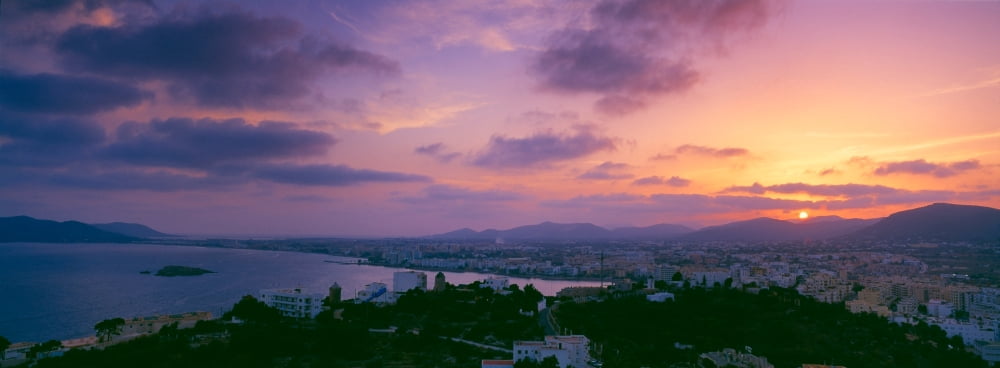 City at the waterfront during sunset Ibiza Balearic Islands Spain Canvas Art - Panoramic Images (27 x 9)