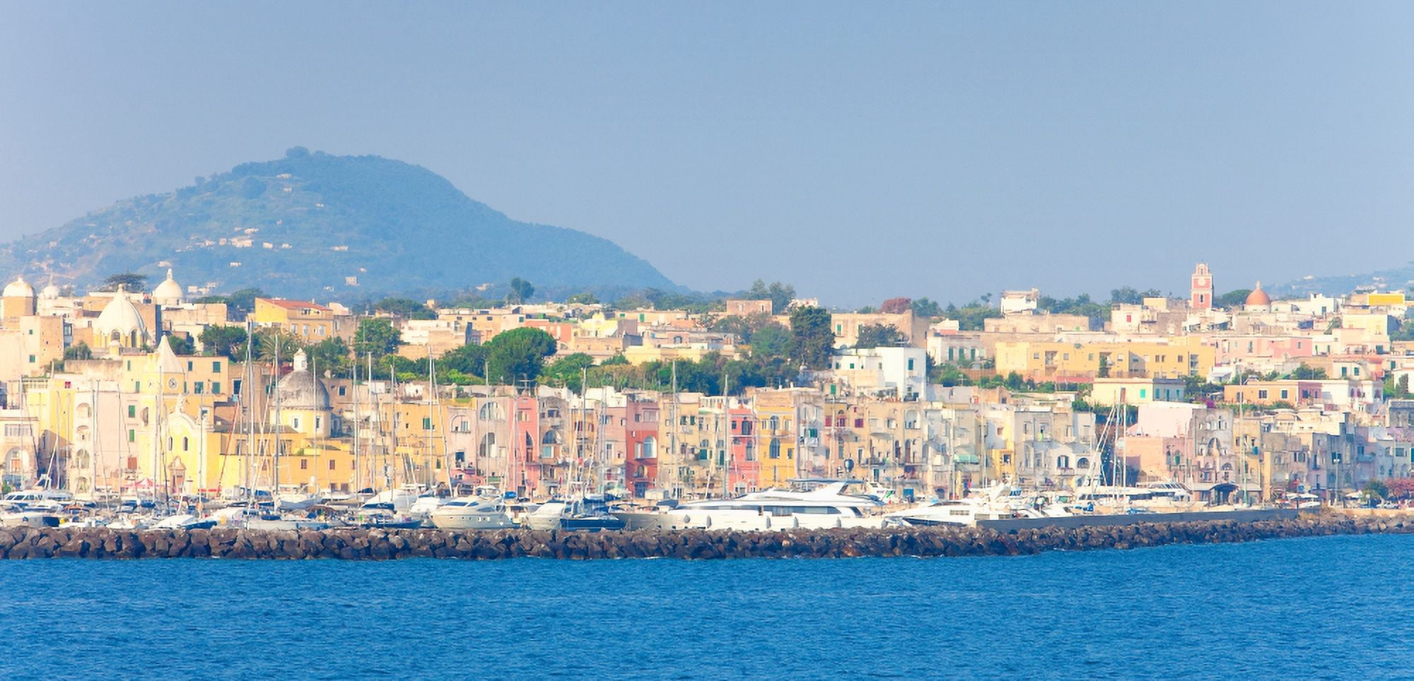 City at waterfront Marina Grande Procida Bay of Naples Campania Italy Canvas Art - Panoramic Images (19 x 9)