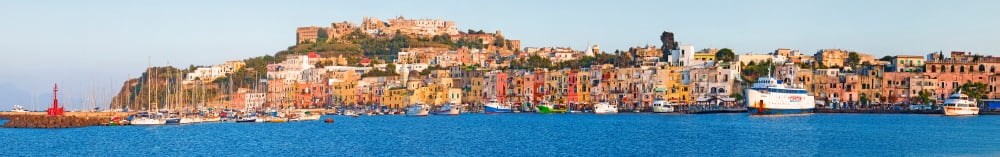 City at waterfront Marina Grande Procida Bay of Naples Campania Italy Canvas Art - Panoramic Images (22 x 4)