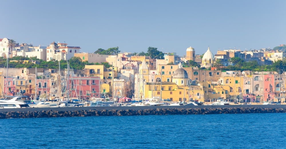 City at waterfront Marina Grande Procida Bay of Naples Campania Italy Canvas Art - Panoramic Images (27 x 9)