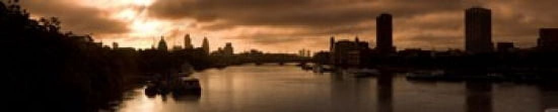 City dawn looking east from Waterloo Bridge at sunrise Thames River London England Canvas Art - Panoramic Images (24 x 5)