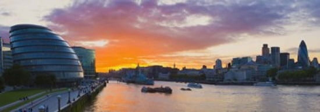 City hall with office buildings at sunset Thames River London England 2010 Canvas Art - Panoramic Images (18 x 7)