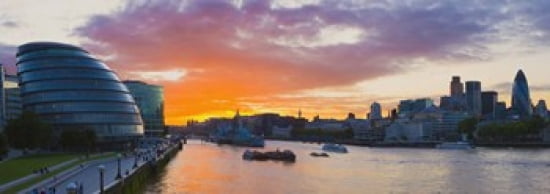 City hall with office buildings at sunset Thames River London England 2010 Canvas Art - Panoramic Images (36 x 13)