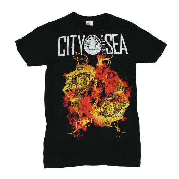 City in the Sea Mens T-Shirt - Firery Orange Red Heart Image (3X-Large)