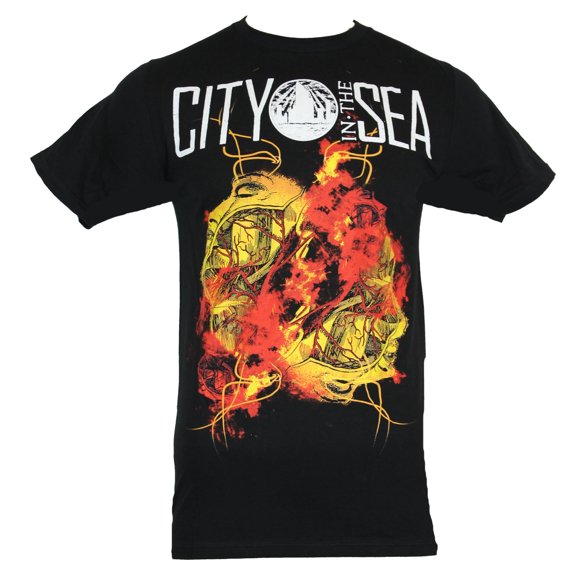 City in the Sea Mens T-Shirt - Firery Orange Red Heart Image