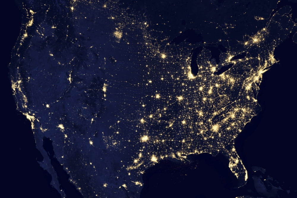 City lights of the United States at night Canvas Art - Stocktrek Images (35 x 23)