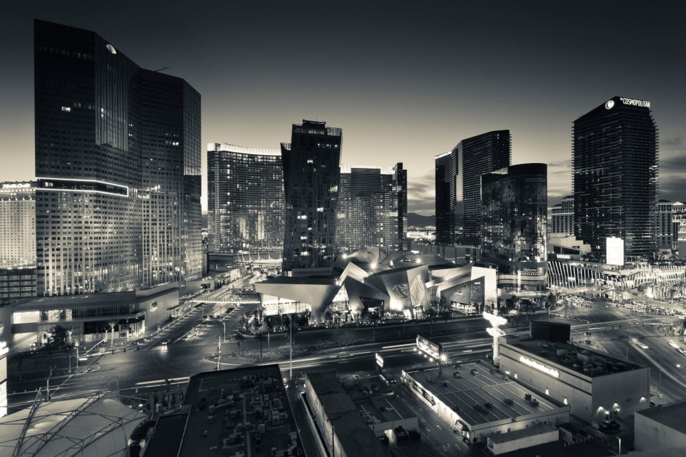 City lit up at dusk CityCenter Las Vegas Las Vegas Strip Las Vegas Nevada USA Canvas Art - Panoramic Images (36 x 12)