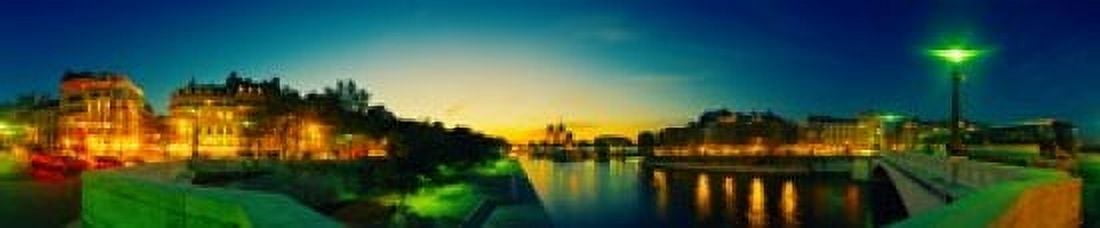 City lit up at dusk Notre Dame Paris Ile-de-France France Canvas Art - Panoramic Images (38 x 8)