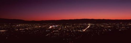 City lit up at dusk Silicon Valley San Jose Santa Clara County San Francisco Bay California USA Canvas Art - Panoramic Images (36 x 12)