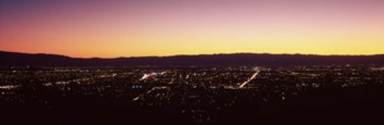 City lit up at dusk Silicon Valley San Jose Santa Clara County San Francisco Bay California USA Canvas Art - Panoramic Images (36 x 12)