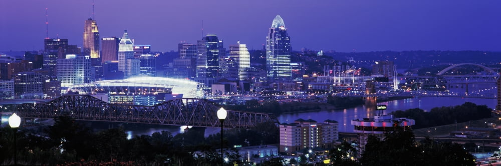 City lit up at night Cincinnati Ohio USA Canvas Art - Panoramic Images (12 x 36)