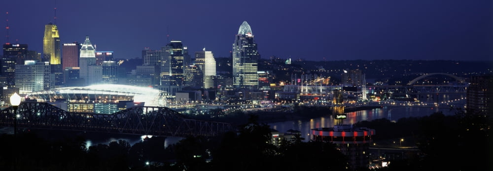 City lit up at night Cincinnati Ohio USA Canvas Art - Panoramic Images (7 x 18)