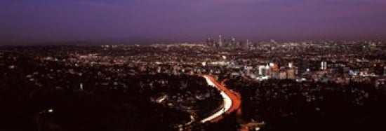 City lit up at night City Of Los Angeles Los Angeles County California USA 2010 Canvas Art - Panoramic Images (36 x 12)