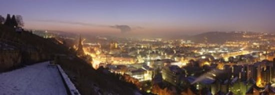 City lit up at night Esslingen am Neckar Stuttgart Baden-Wurttemberg Germany Canvas Art - Panoramic Images (36 x 13)