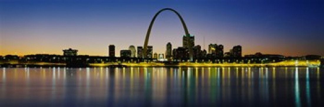 City lit up at night Gateway Arch Mississippi River St Louis Missouri USA Canvas Art - Panoramic Images (18 x 6)