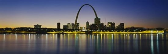 City lit up at night Gateway Arch Mississippi River St Louis Missouri USA Canvas Art - Panoramic Images (36 x 12)