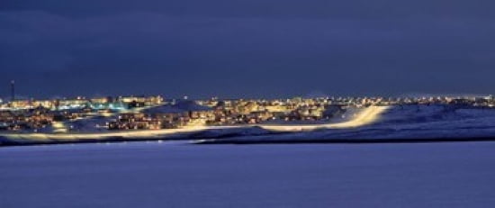 City lit up at night Grafarvogur Reykjavik Iceland Canvas Art - Panoramic Images (30 x 13)