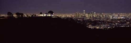 City lit up at night Griffith Park Observatory Los Angeles California USA 2010 Canvas Art - Panoramic Images (36 x 12)