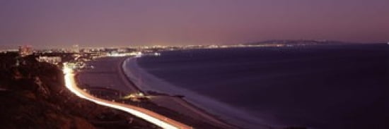 City lit up at night Highway 101 Santa Monica Los Angeles County California USA Canvas Art - Panoramic Images (36 x 12)