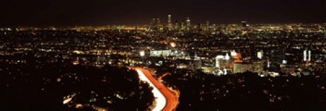 City lit up at night Hollywood City Of Los Angeles Los Angeles County California USA 2010 Canvas Art - Panoramic Images (18 x 7)