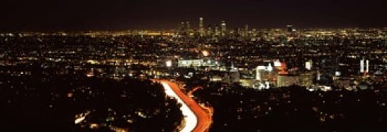 City lit up at night Hollywood City Of Los Angeles Los Angeles County California USA 2010 Canvas Art - Panoramic Images (36 x 13)