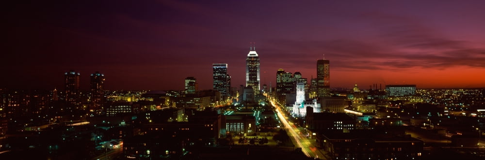 City lit up at night Indianapolis Marion County Indiana USA Canvas Art - Panoramic Images (27 x 9)