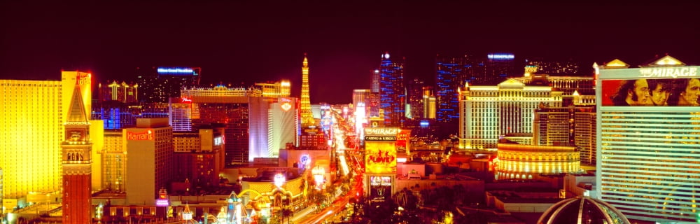 City lit up at night Las Vegas Clark County Nevada USA Canvas Art - Panoramic Images (27 x 9)