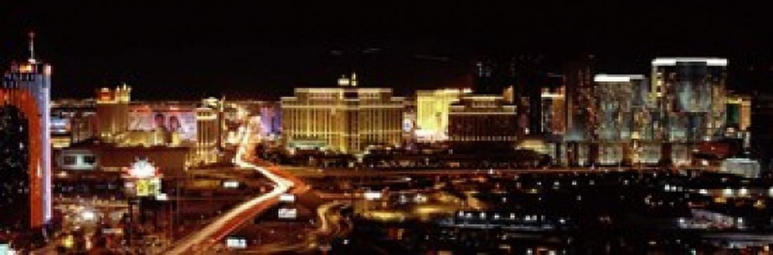City lit up at night Las Vegas Nevada USA Canvas Art - Panoramic Images (18 x 6)