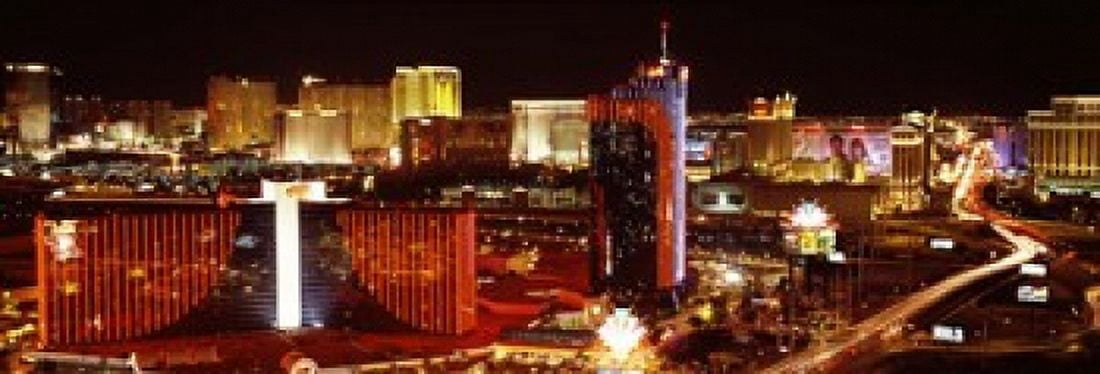 City lit up at night Las Vegas Nevada USA Canvas Art - Panoramic Images (18 x 7)