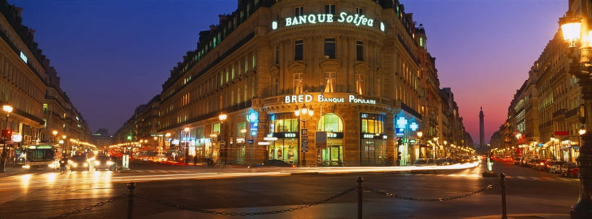 City lit up at night Palais Garnier Paris France Canvas Art - Panoramic Images (27 x 9)