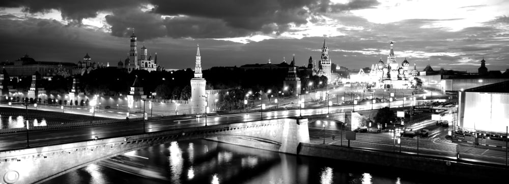City lit up at night Red Square Kremlin Moscow Russia Canvas Art - Panoramic Images (13 x 36)
