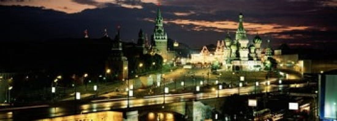 City lit up at night Red Square Kremlin Moscow Russia Canvas Art - Panoramic Images (18 x 7)