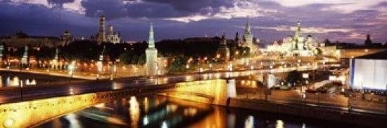 City lit up at night Red Square Kremlin Moscow Russia Canvas Art - Panoramic Images (36 x 13)