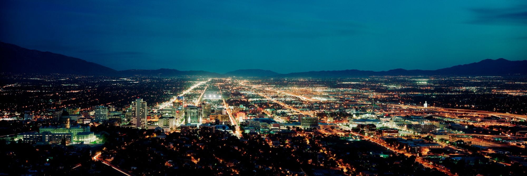 City lit up at night Salt Lake City Utah USA Canvas Art - Panoramic Images (12 x 36)