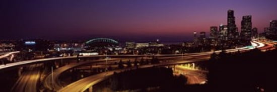 City lit up at night Seattle King County Washington State USA 2010 Canvas Art - Panoramic Images (36 x 12)
