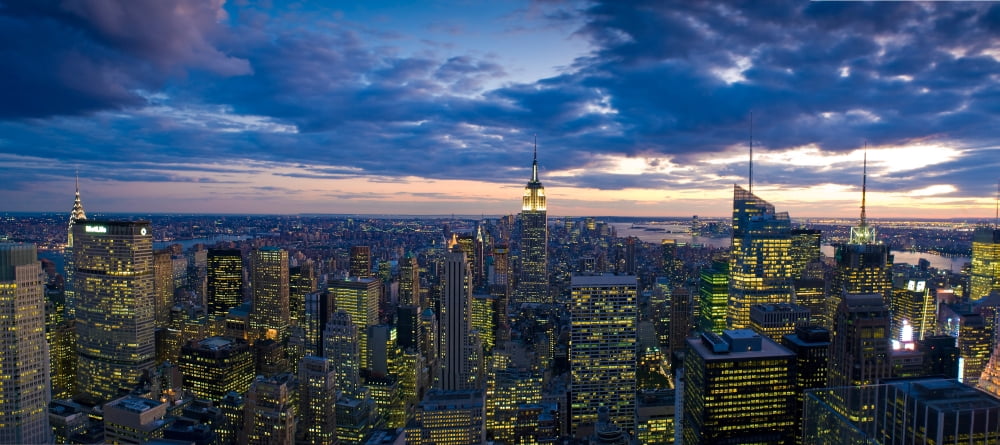 City lit up at night from Rockefeller Center Manhattan New York City New York State USA Canvas Art - Panoramic Images (27 x 9)
