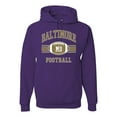 thumbnail image 1 of City of Baltimore BAL American Football Fantasy Fan | Mens Sports Hooded Sweatshirt Graphic Hoodie, Purple, Small, 1 of 3