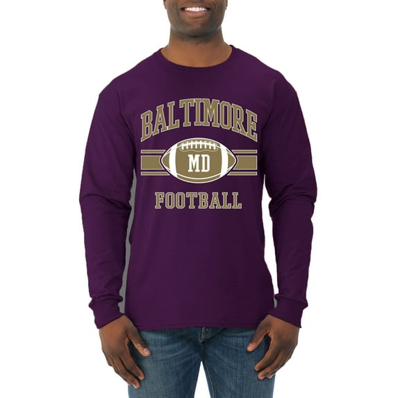 City of Baltimore BAL American Football Fantasy Fan Sports Mens Long Sleeve Shirt, Purple, Medium