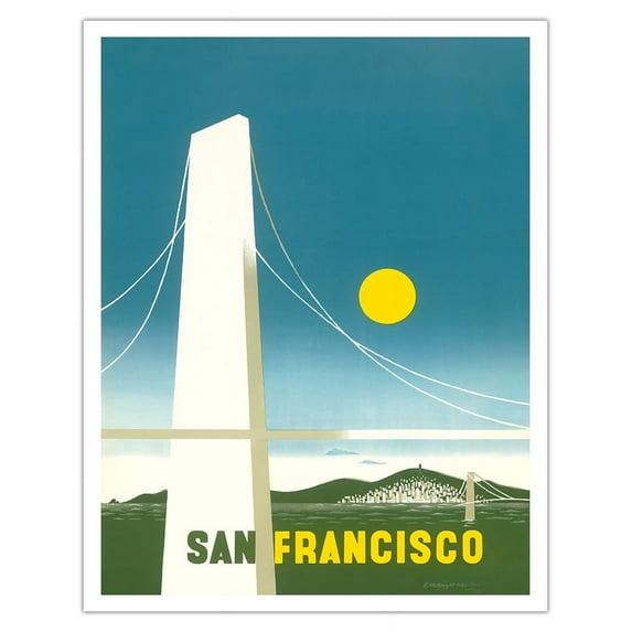 City of San Francisco California - Vintage Airline Travel Poster by Edward McKnight Kauffer c.1948 - Fine Art Matte Paper Print (Unframed) 11x14in