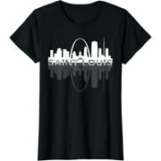City of St Louis Missouri Skyline Art Gateway Arch Graphic Short Sleeve Cotton Black T-shirt