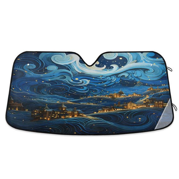 City on Wave Car Windshield Sun Shade Foldable Car Front Window Visor Heat and UV Protection 53x23.5