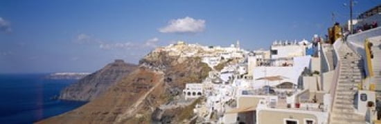 City on a cliff Santorini Cyclades Islands Greece Canvas Art - Panoramic Images (36 x 12)