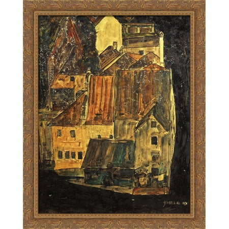 City on the Blue River 28x34 Large Gold Ornate Wood Framed Canvas Art by Egon Schiele