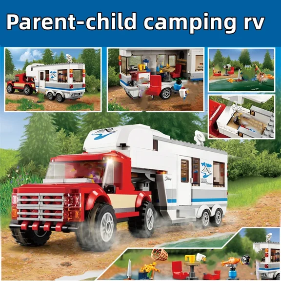 City series 60182 Pickup Caravan Car Building Blocks Bricks Parent-child camping rv Toys for Children Christmas Gifts Outdoor