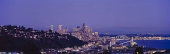 City skyline at dusk Seattle King County Washington State USA Canvas Art - Panoramic Images (36 x 12)